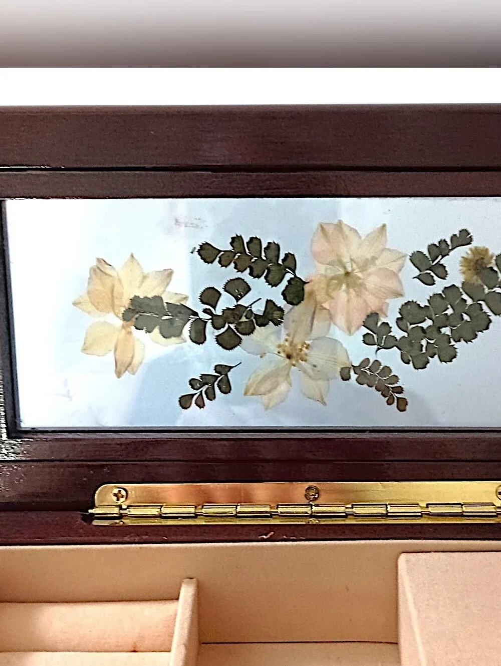 Wood Dried Pressed Flowers‎ Jewelry Box Musical Plays Nadias Theme WORKS Vtg 90s